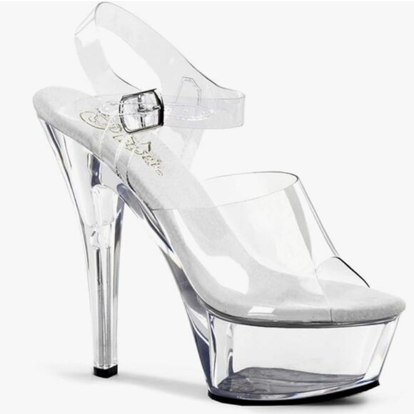 Pleaser Women's Kiss Ankle-Strap Sandals Platform Clear Heels sz 5 exotic pole - Picture 1 of 4
